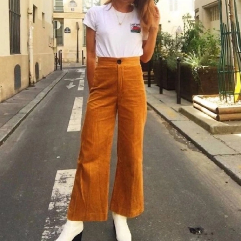Zara Mustard Corduroy High-Waist Wide-Leg Pants